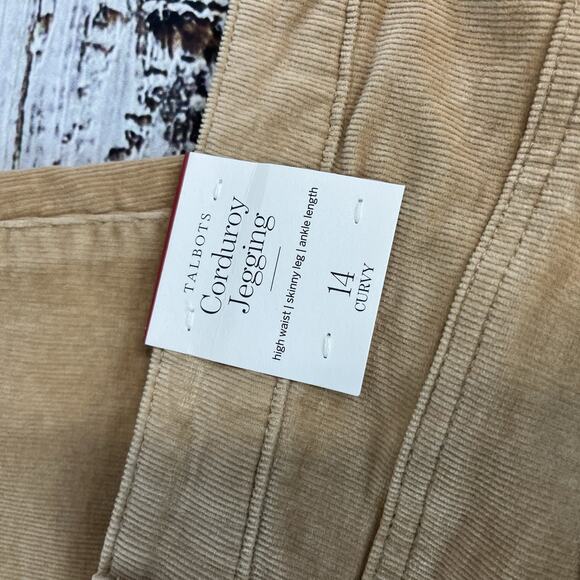 Talbots Corduroy Jegging Pants sz 14 Curvy Khaki Stretch High Waist Skinny Ankle - Picture 9 of 9
